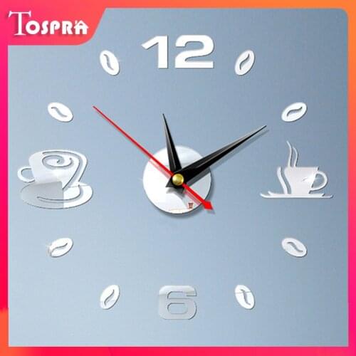 Acrylic Mirror Sticker DIY 3D Number Wall Clock Home Self Adhesive Waterproof Art Design DIY Coffee Cups Decor Office Decor