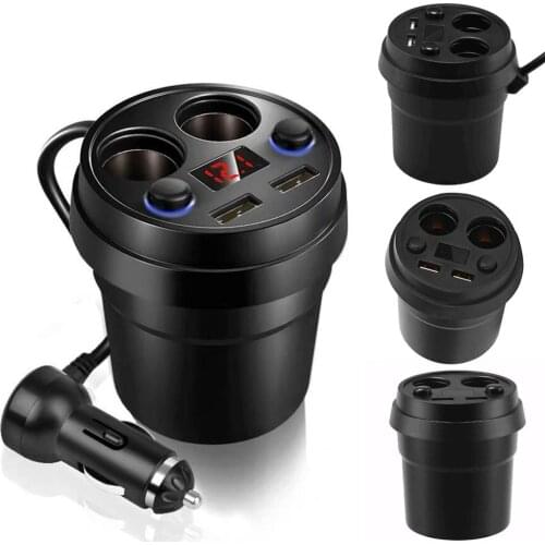 Car Charger 2 USB DC / 5V 3.1A Cup Power Socket Adapter Cigarette Lighter Splitter Mobile Phone Chargers With Voltage Display