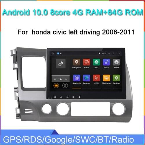 10.1" two din android 9.0 car multimedia gps navigation player for honda civic left driving 2006-2011 with px6 6core 4+64GB
