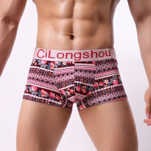 Bohemian Printing Shorts Underwear for Man Cotton Bulge Pouch Boxers Pants Breathable Low-rise Mens Underpants Boxer Shorts New