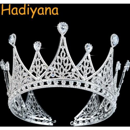 Hadiyana Large Stunning Crystal Bridal Crown Rhinestone Regular Royal Wedding Diadem Crowns for Queen Pageant Party Prom BC3192