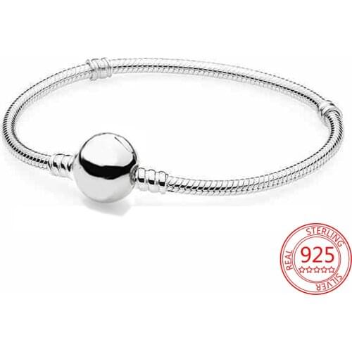 S925 Sterling Silver Pan Series Castle Plain Silver Round Buckle Bracelet New DIY Bracelet