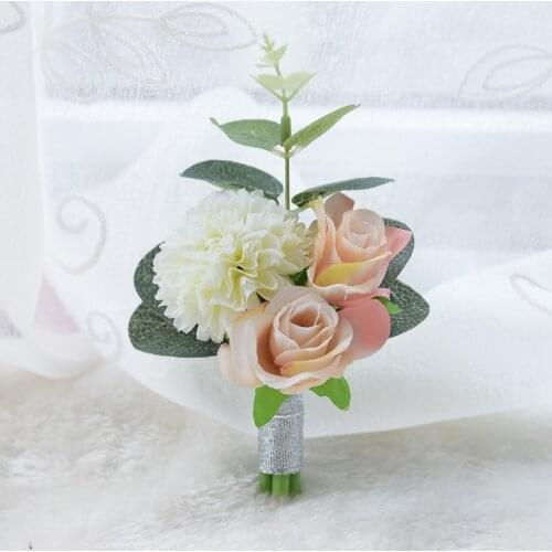 2020 Flowers Corsage Pin Boutonniere Buttonhole Men Wedding Bracelet Bridesmaid Wedding Buttonhole Witness Wrist Corsage