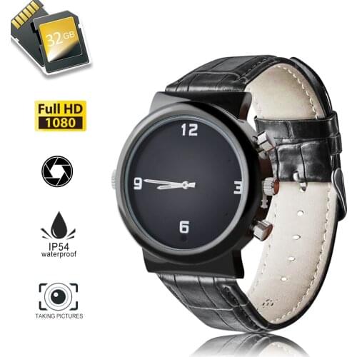 1080P HD Micro Camera Small Cam Mens Watch Waterproof Watch DVR Built-in 32GB HD Watch DVR Video Recorder 30Fps Sports Watch