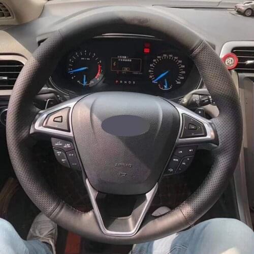 Hand-stitched Steering Wheel Covers Black Genuine Leather Car Steering Wheel Cover For Ford Mondeo Ford Focus 3 2015-2018