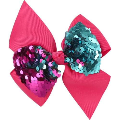 1 piece Reversible Sequin Bows 4.5" Grosgrain Ribbon Bow With Alligator Clips Girls' Hair Ties