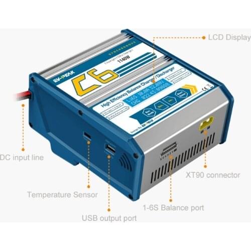 EV-PEAK C6 1-6S 1140W High Power Lipo Balance Charger/ Discharger C6 for RC Model