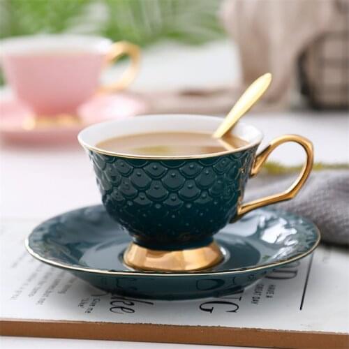 Nordic Ceramic Coffee Cup and Saucer Set Creative Fish Scale Surface Phnom Penh Tea Milk Cup Breakfast Cup Office Drinkware Gift