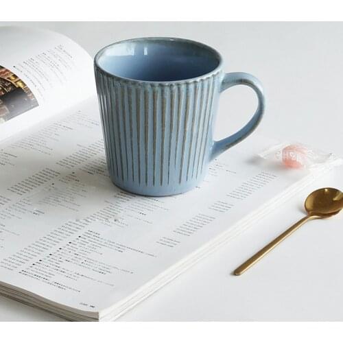 Ins style Japanese retro coffee cup vertical pattern ceramic water cup net red creative mug latte cup yogurt cup