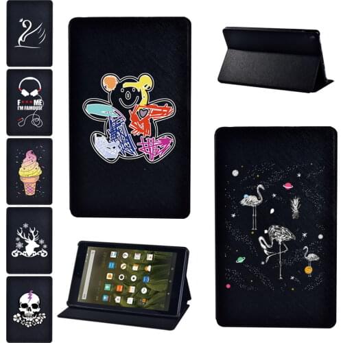 Tablet Case for Amazon Fire HD 8/HD 8 Plus/Fire 7/HD 10 Drop resistance Pu Leather Simple Print Pattern Protective Cover+Stylus