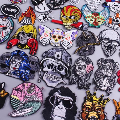 Creativity Skull Patch Orangutan Embroidered Patches For Clothing Iron On Patches Clothes Appliques Punk Patch Sewing Supplies
