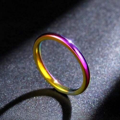 MANGOSKY 2mm Rainbow 316 Stainless Steel Ring for Men and Women