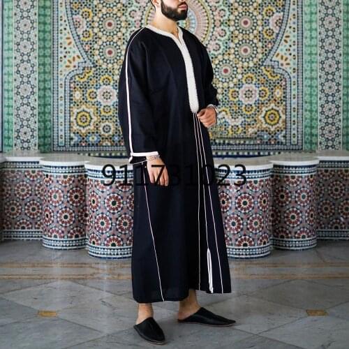 Men Muslim Islamic Kaftan Arab Vintage Long Sleeve Men Thobe Robe Loose Dubai Saudi Arab Kaftan Men Clothing 2021 M-4XL