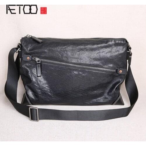 AETOO Mens first layer cowhide shoulder bag, leather retro mens bag, casual trendy handmade messenger bag