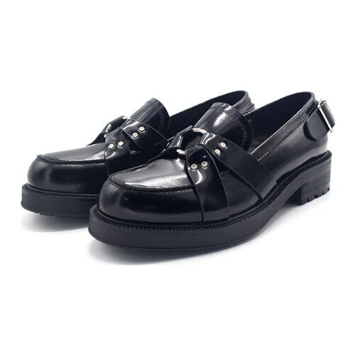 New casual shoes for men fashion slip on loafers black metal buckle round toe men shoes wedding shoes