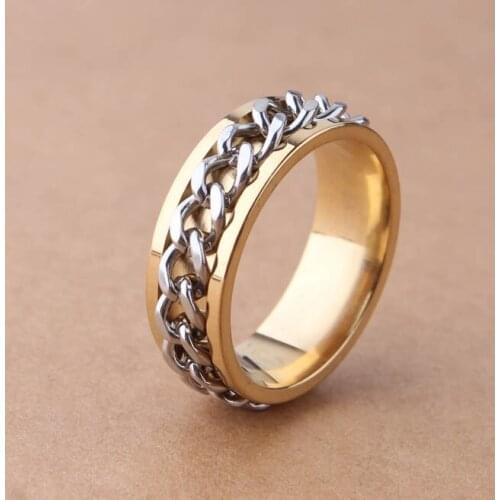 Brand New Fashion Christmas Gift Cool 316L Stainless Steel Gold Link Chain silver color 8mm Wide Band Ring US