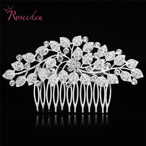Wholesale fashion girls party hair comb bride bridesmaid hair accessory jewelry clear rhinestone leaves hair vine RE897