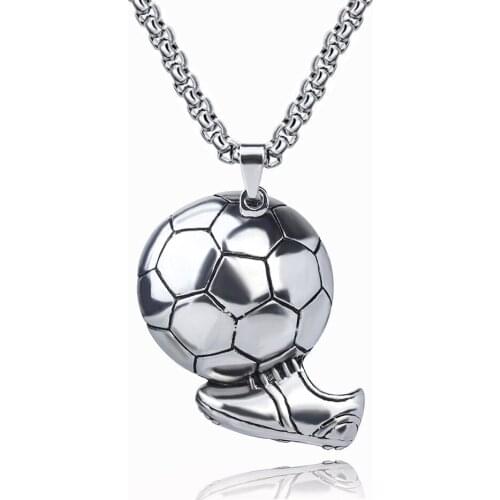 Necklace For Men Boy Fans Jewelry With Stainless Steel Chain Punk Sport Foot Ball Pendant