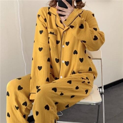 Pure Cotton Home Wear Clothes Cute Cartoon Long Sleeve Trousers Pajamas Set 2 Pcs Suit Students Sleepwear New Pijama Feminino
