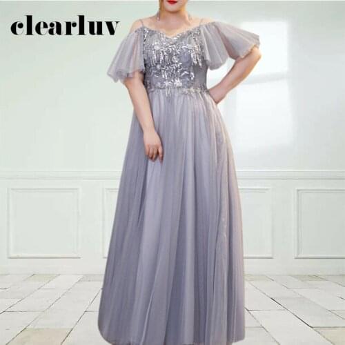 Gray Crepe Women Party Dress DR1099 Tassel Sequin Vestidos De Fiesta A-Line Floor-Length Evening Dress Lace Up Elegant Gowns