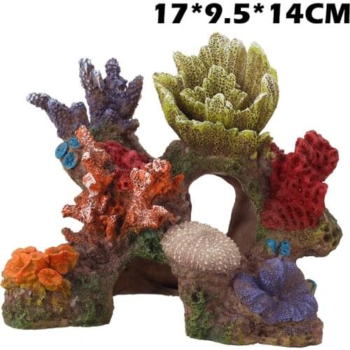 Colorful Resin Coral Plant Aquarium Mountain Decoration Hiding Cave Coral Reef Shell Fish Tank Ornament