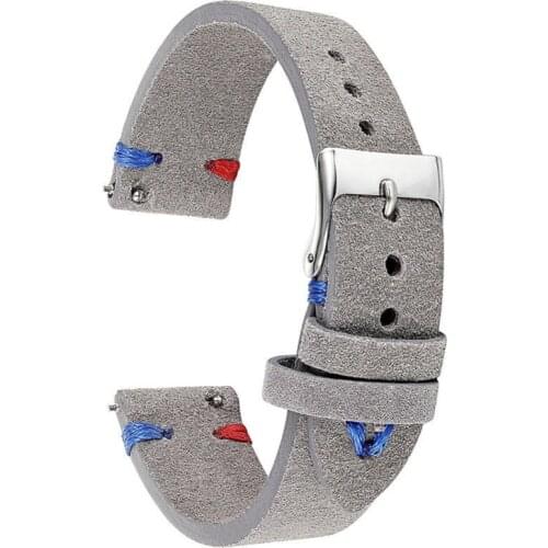 Onthelevel Handmade Suede Leather 18mm 20mm 22mm Watch Strap Stainless Steel Buckle Red Blue Line High Quality Watch Band #D