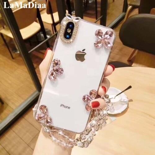 Luxury Phone Cover For iphone 12 11 Pro MAX X XS MAX XR 6 6S 6Plus 7 8 Plus Bling Crystal Diamond Flower Handmade DIY Cover Case
