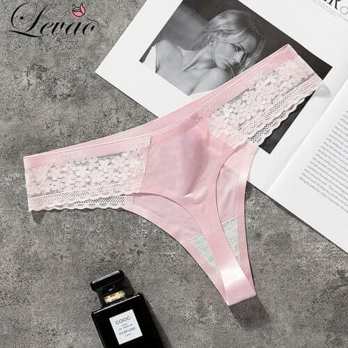 LEVAO Luxury Sexy Soft Seamless Underwear For Woman Female Lace Ice Silk Thong Solid T-Back Lingerie Panties G-String For Lady