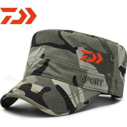 Dawa Spring and Summer New Solid Color Fishing Flat Top Hat Mens Casual Cotton Military Hat Outdoor Sports Shade Fashion Hat