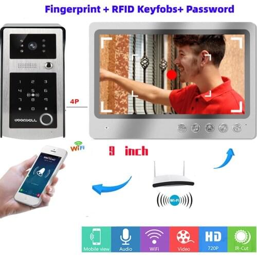 Wired Network Cable Video Intercom 9inch Monitor WIFI Video Door Phone Doorbell Intercom Fingerprint RFID Password Camera System