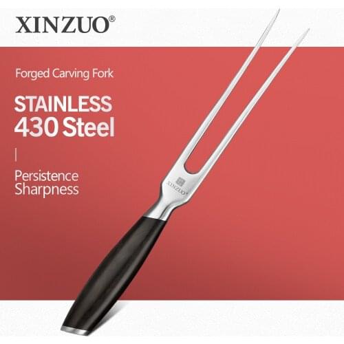 XINZUO 155mm Fork Barbecue Fork Tool Set Knife 430 Stainless Steel Barbecue Carving Fork And Knife Set Fork Set Ebony Handle