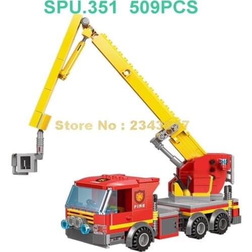 Xb14002 509pcs Urban Fire The Rescue Of High Ladder Truck 2 Dolls Building Blocks Toy
