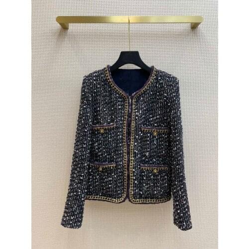 Luxury 2021FW Autumn Women Chains Tweed Jacket Coat Fashion New Wool Outerwear Gdnz 7.17