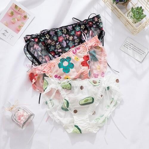 Ruffles Womens Panties Seamless Avocado Flower Strawberry Underwear Japanes Soft Breathable Lace Bows Briefs Thongs Sexy Girl