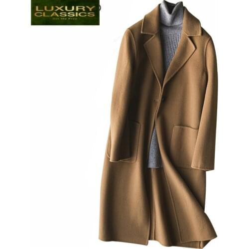 Women Spring Cashmere Coat Long Jackets 100% Natural Wool Coat Female Sided Woolen Overcoat Elegant Clothes 2021 LWL1401