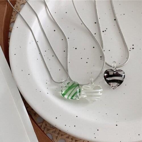 Origin Summer Korean Fashion 3 Designs Love Heart Pendant Necklace for Women Transparent Resin Stainless Steel Necklace Jewelry