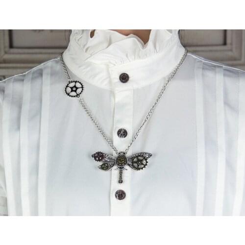 Steampunk Womens Necklace Vintage Creative Special Dragonfly Pendant Necklace Alumunium Alloy Metal Link Chain Necklace