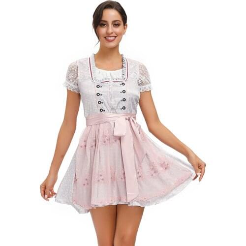 M-XL Traditional Women Oktoberfest Dirndl Dress Bavarian Beer Maid Costume Party Female Cotton Embroidered Short Sleeve Dress
