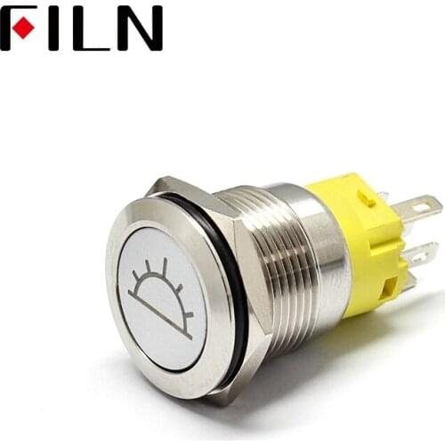 19mm 12v 24v LED Momentary Latching Stainless Steel anti vandal waterproof metal Push Button Switch with half of sun symbol