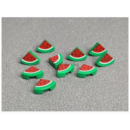 20pcs/lot MOC Bricks Tile, Round 1 x 1 Quarter with Watermelon Pattern fit with 25269pb002 Building Blocks DIY Toys kids gifts