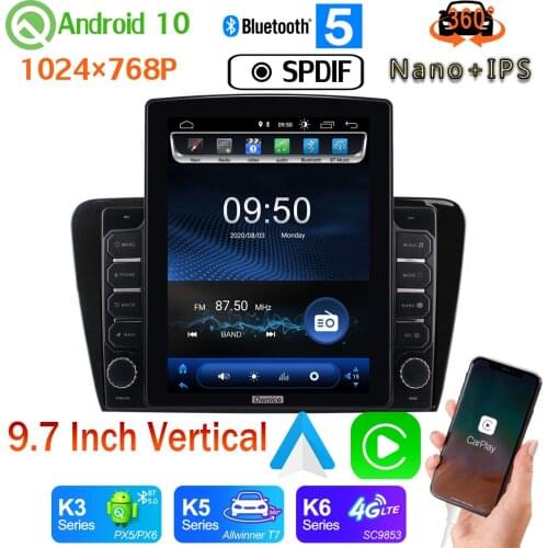 360 Panoramic Camera Head Unit 9.7" Vertical Style Car Media Player GPS For Skoda Octavia 2013-2019 Android 10.0 PX6 4+64G Radio