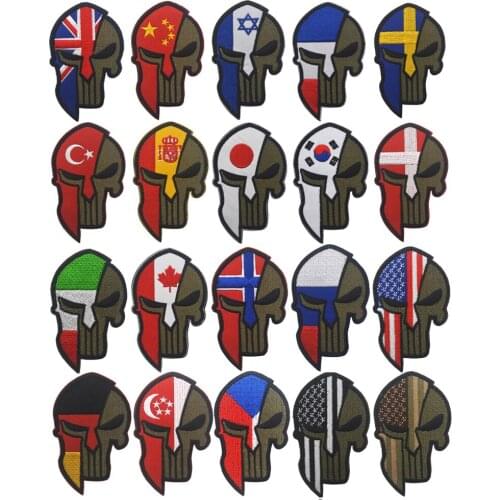 3D Embroidery Spartan Helmet Patch Punisher Flag Patch USA Spain Russia Israel Canada UK Turkey Tactical Military Badge