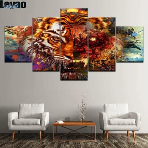 5 pcsd Diamond Painting Full Square 5D Diamond Embroidery Mosaic Animals Abstract Tiger Decor Gift for Kids multi-picture