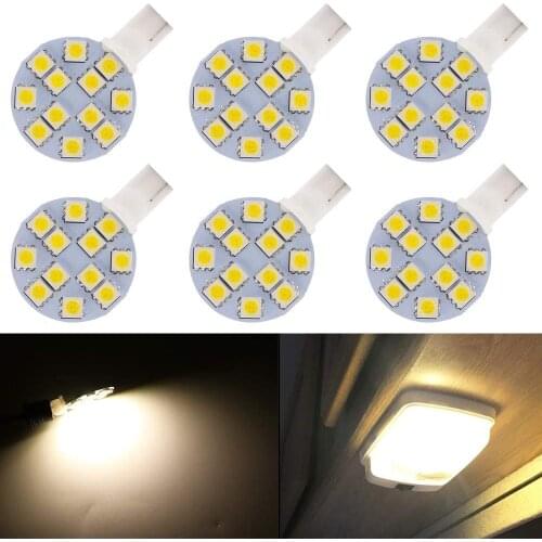 6-Pack 194 T10 921 192 12 SMD Wedge 12V Lamp RV Trailer Camper Ceiling Dome Light Interior Car MAPE Dome Light Warm White 3000K