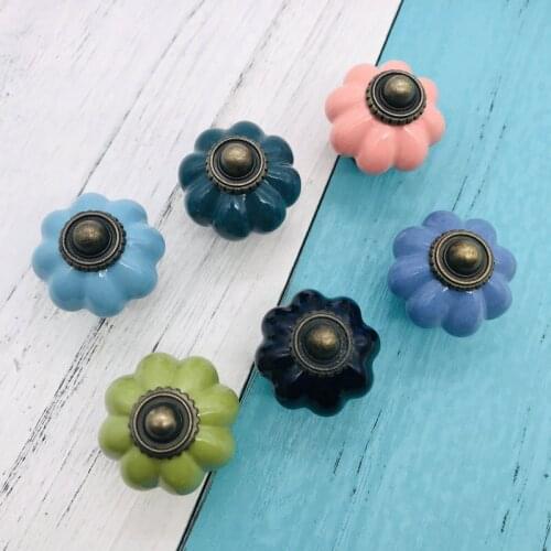 8pcs Kids Room Ceramic Pumpkin Look Drawer Knobs Colorful Dresser Pulls For Kitchen Cabinet Handle Knob Cute Furniture Fittings