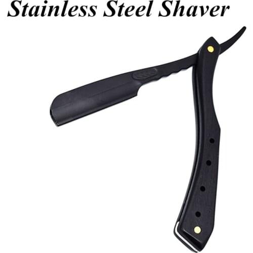 Straight Edge Razor Folding Shaver Stainless Steel Barber Razor Hair Eyebrow Beard Shave Shaving Tool Black 74 Blade G0104