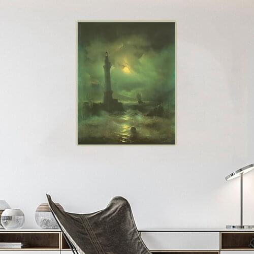 Citon Ivan Aivazovsky《Neapolitan Lighthouse》Canvas Art Oil Painting Artwork Poster Picture Wall Decor Home Interior Decoration