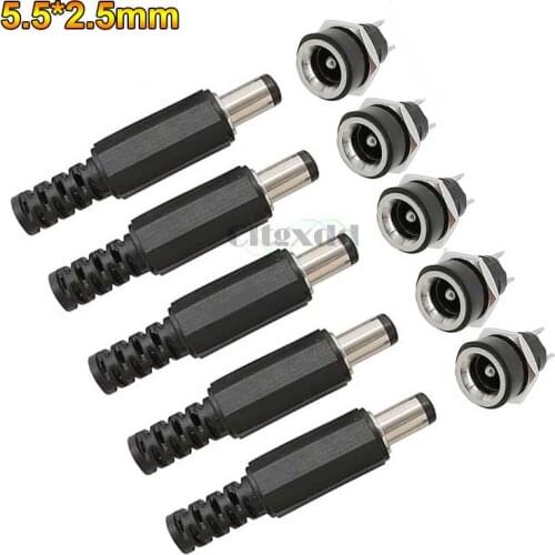 Cltgxdd 10PCS 12V 3A 5.5 x 2.5 mm Plastic Male Plugs + DC Power Jack Female Socket Panel Mount Connector 5.5*2.5 mm
