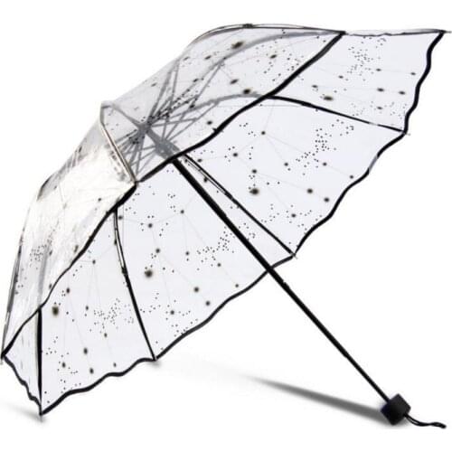 Large Clear See Through Rain Umbrella Transparent Walking Brolly Ladies Parasol Folding Umbrellas gift