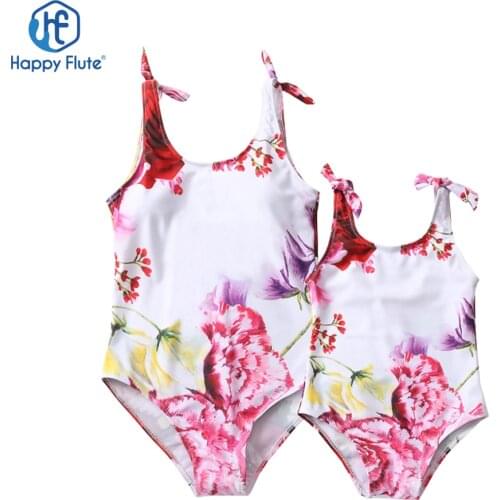 Happyflute Turkey Russian Popular Childrens Swimsuit Rose Print Parent-Child Dress Custom Made Mommy Suit Bikini Factory